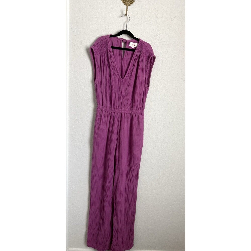 Xirena Jumpsuit Womens M Pink Gauze V Neck Wide Leg Smocked Cotton